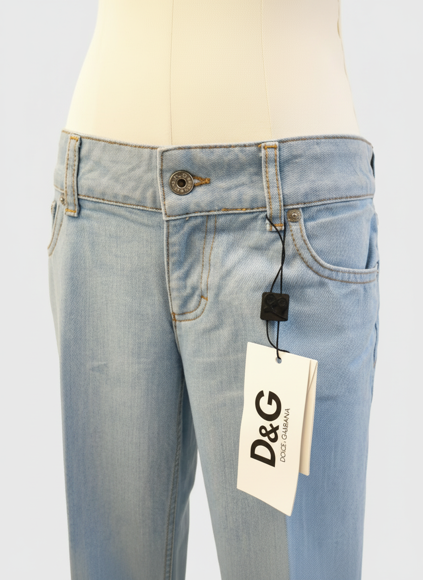 D&G Dolce & Gabbana 'Hotty' Light Denim Wash Flared Low Rise Jeans