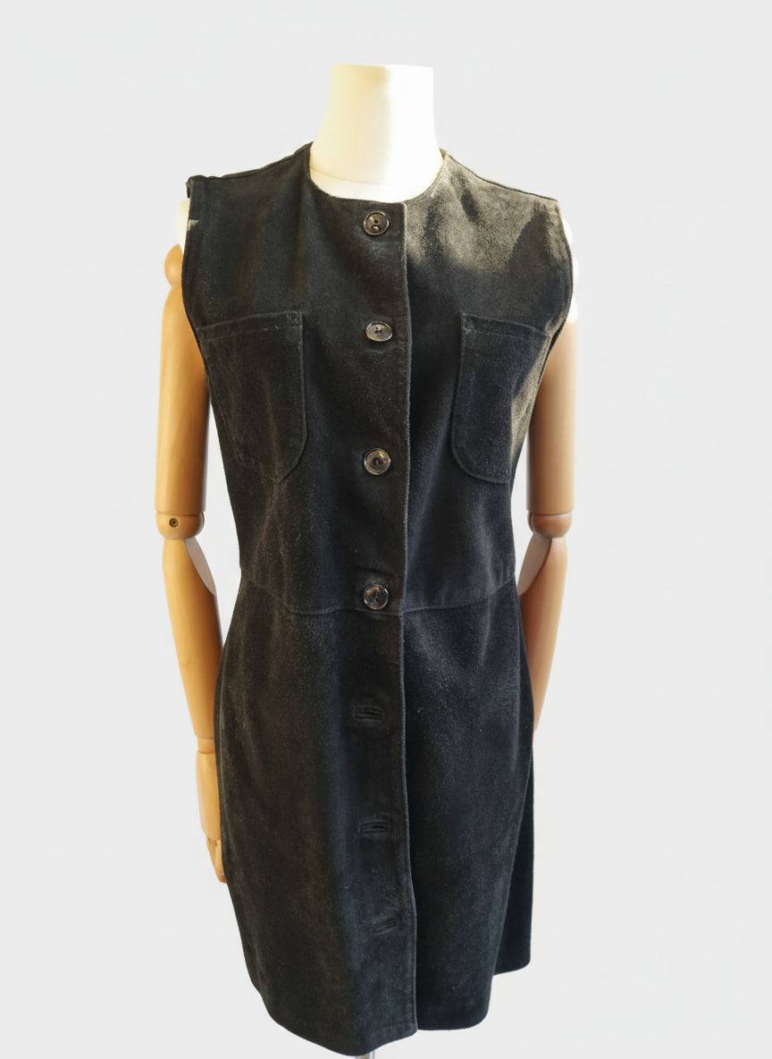 Black Suede Sleeveless Dress | Vera Pelle Italian Leather