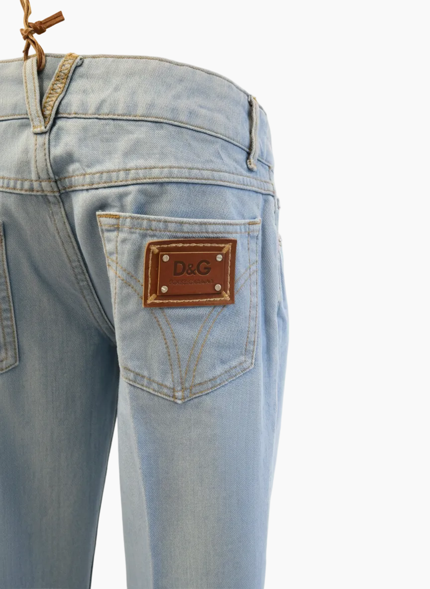 D&G Dolce & Gabbana 'Hotty' Light Denim Wash Flared Low Rise Jeans