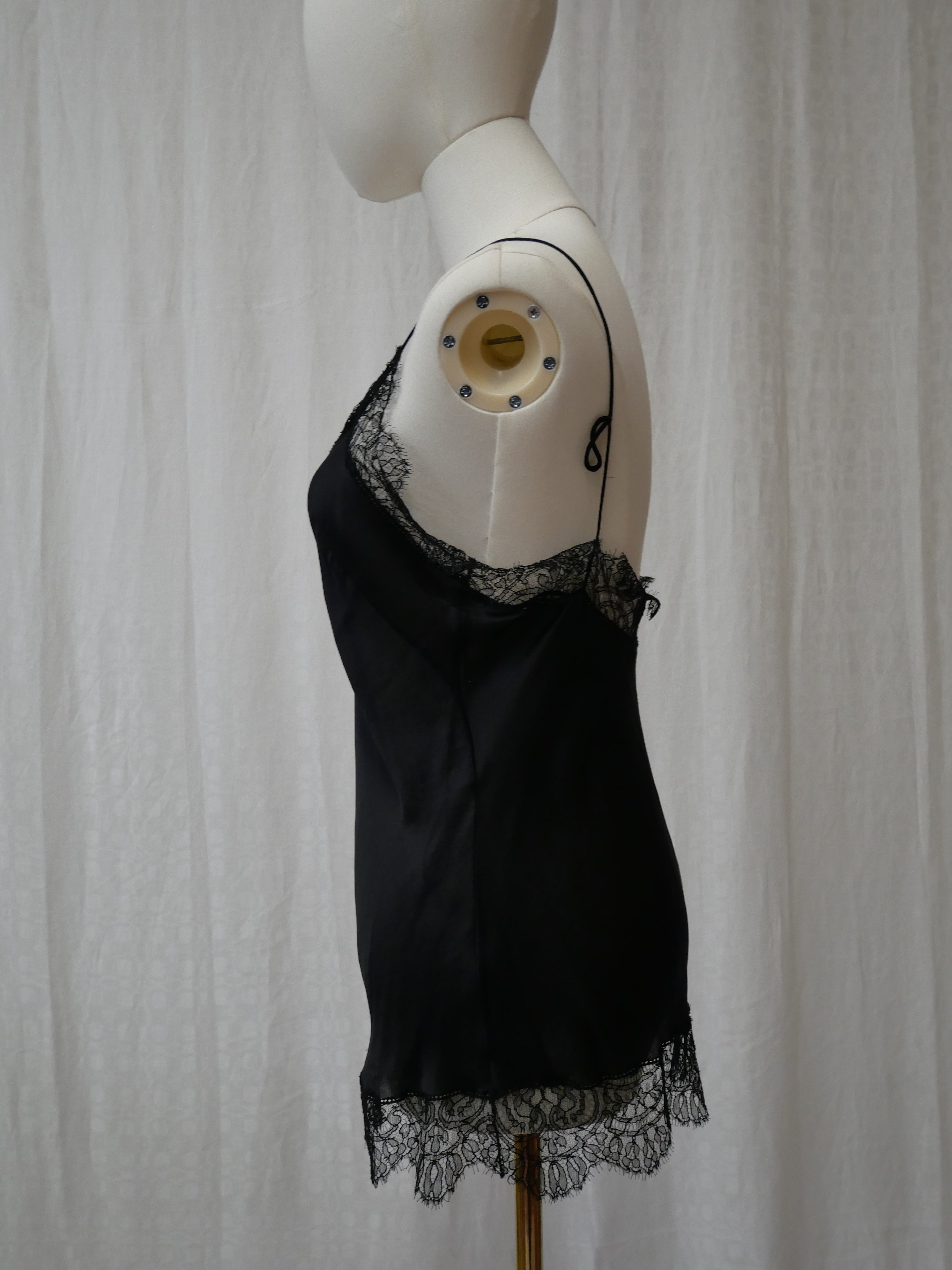 Alexander McQueen Black Silk Camisole Chantilly Lace Trim