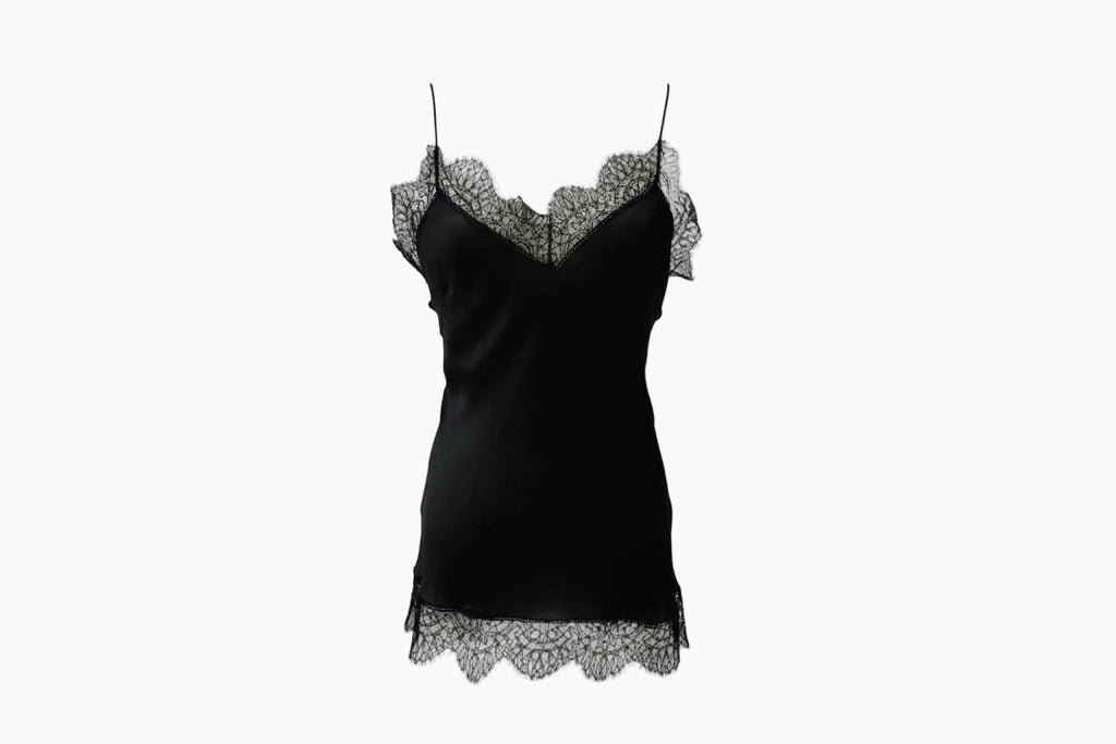 Alexander McQueen Black Silk Camisole Chantilly Lace Trim