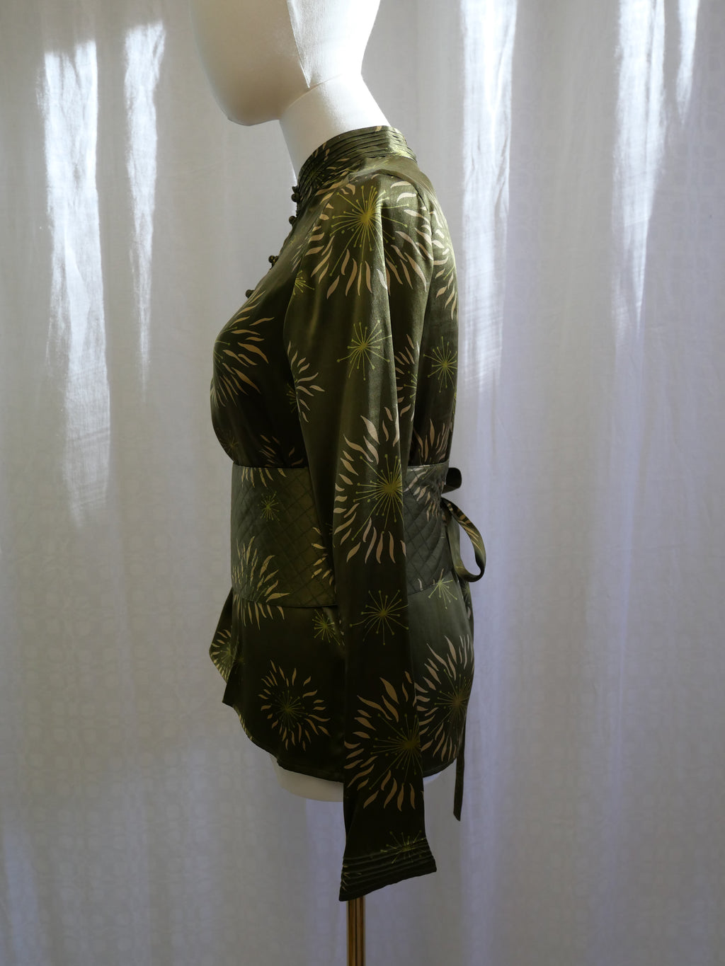 Allegra Hicks Olive Silk Blouse with Obi Belt