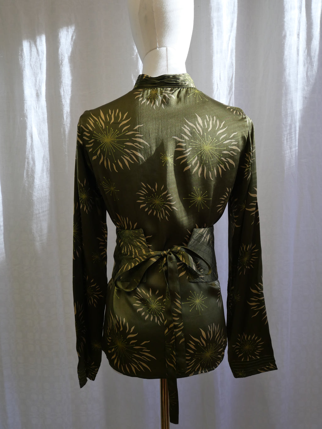 Allegra Hicks Olive Silk Blouse with Obi Belt