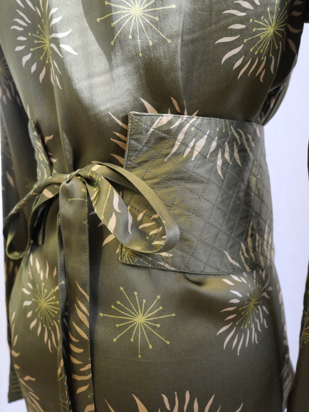 Allegra Hicks Olive Silk Blouse with Obi Belt
