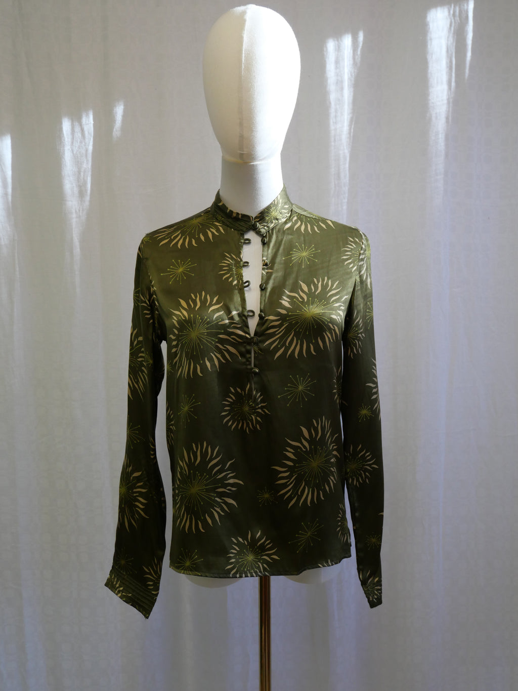 Allegra Hicks Olive Silk Blouse with Obi Belt