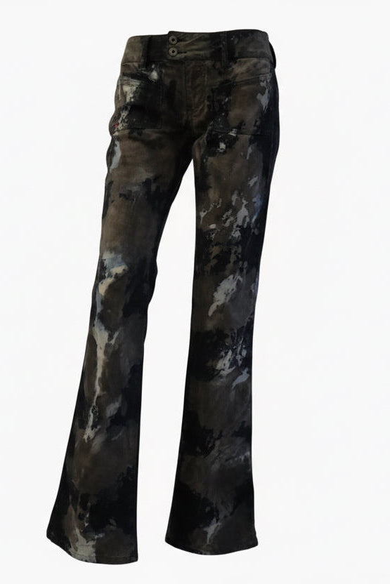 Diesel Black Gold Acid Wash Flared Jeans