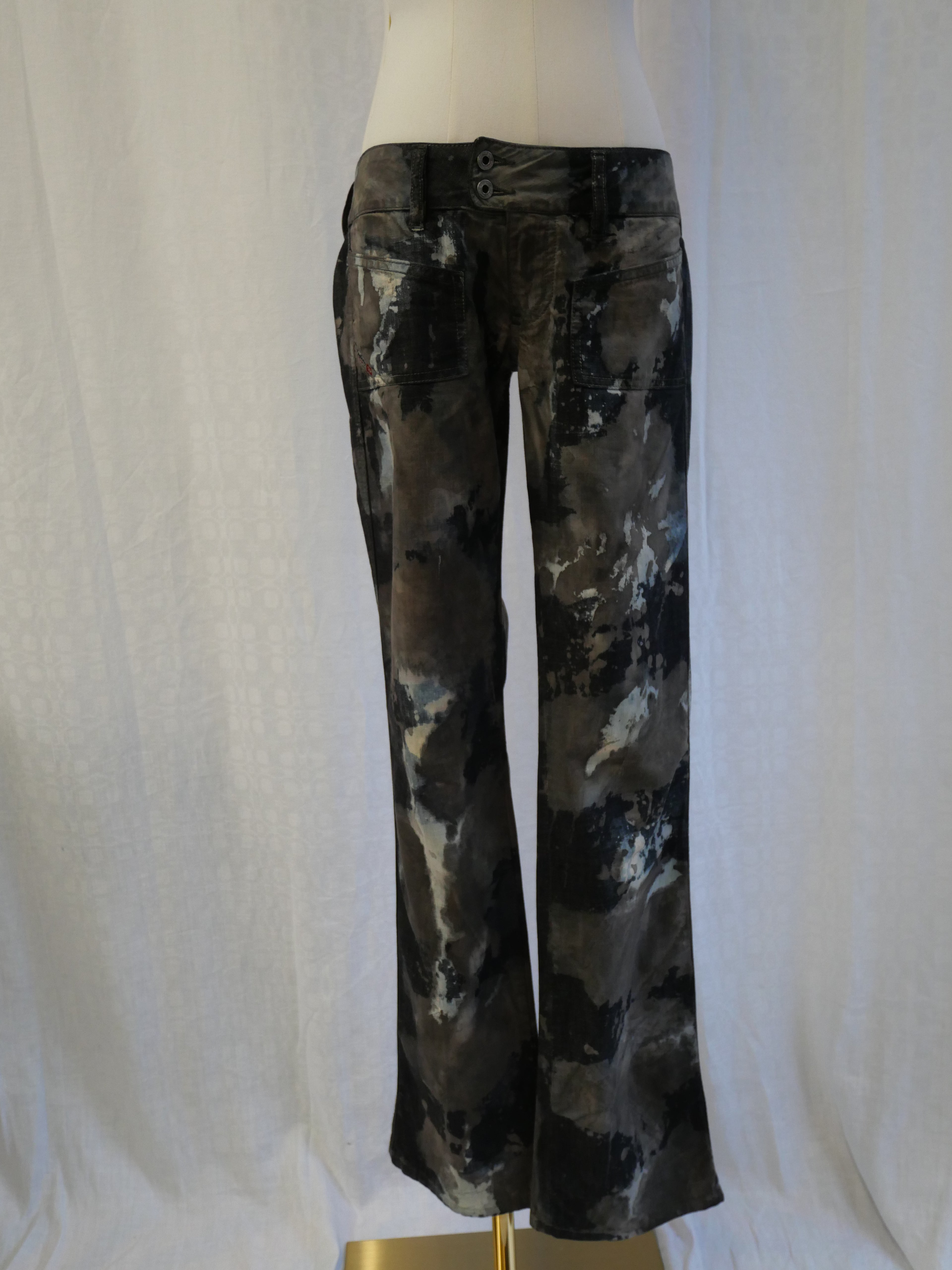 Diesel Black Gold Acid Wash Flared Jeans
