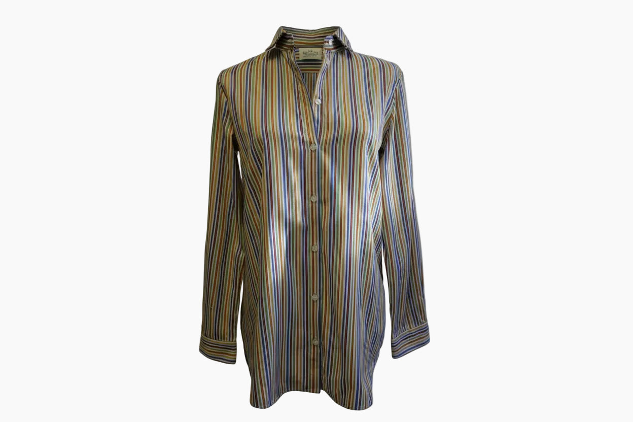 ETRO Milano Rainbow Stripe Cotton Shirt | Paisley Trim
