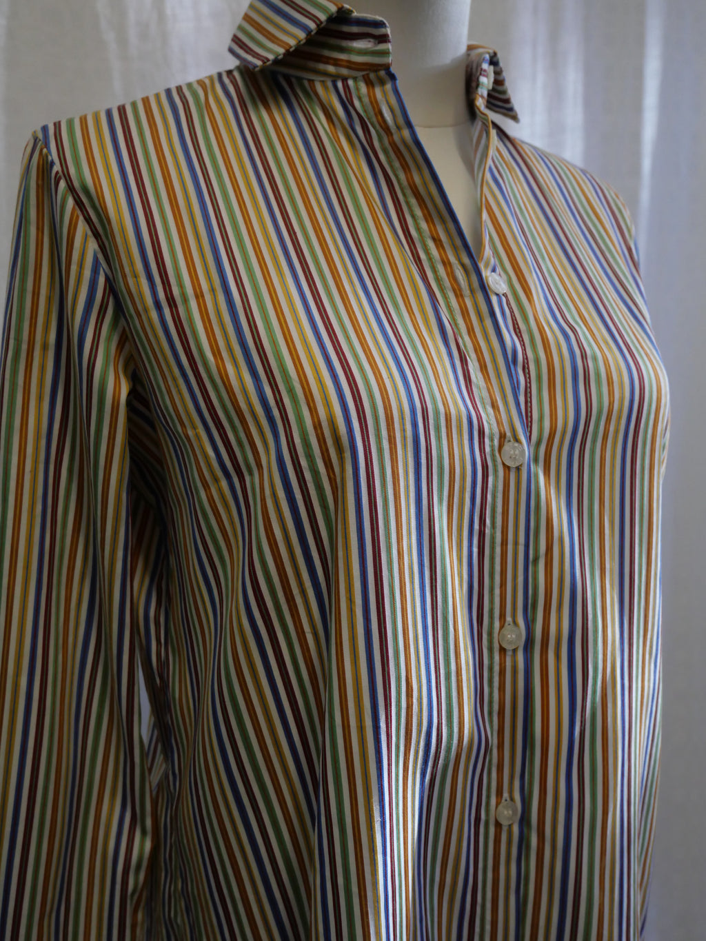 ETRO Milano Rainbow Stripe Cotton Shirt | Paisley Trim