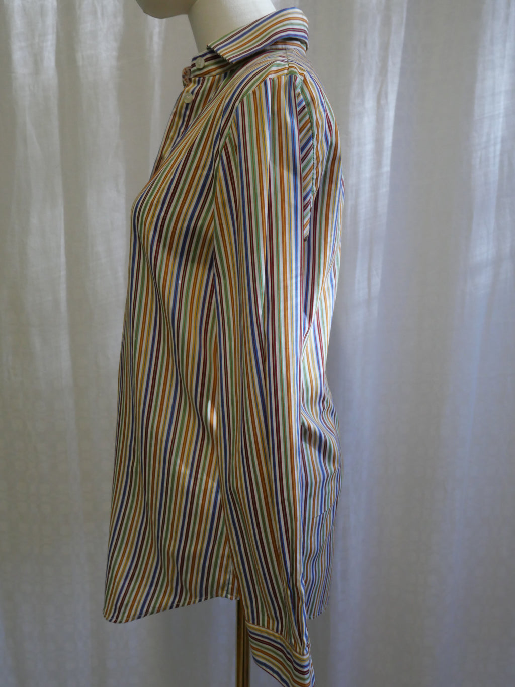 ETRO Milano Rainbow Stripe Cotton Shirt | Paisley Trim