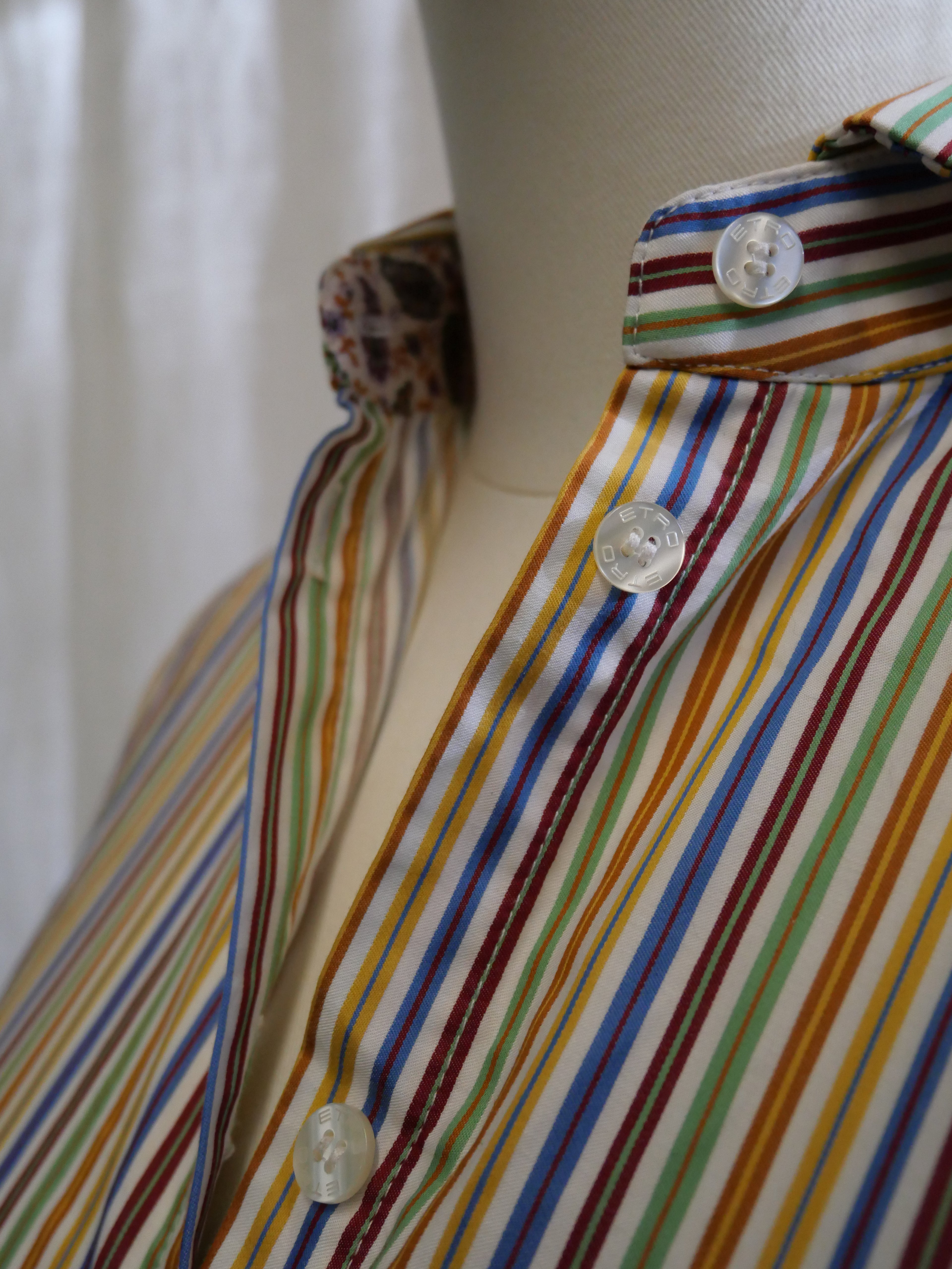 ETRO Milano Rainbow Stripe Cotton Shirt | Paisley Trim