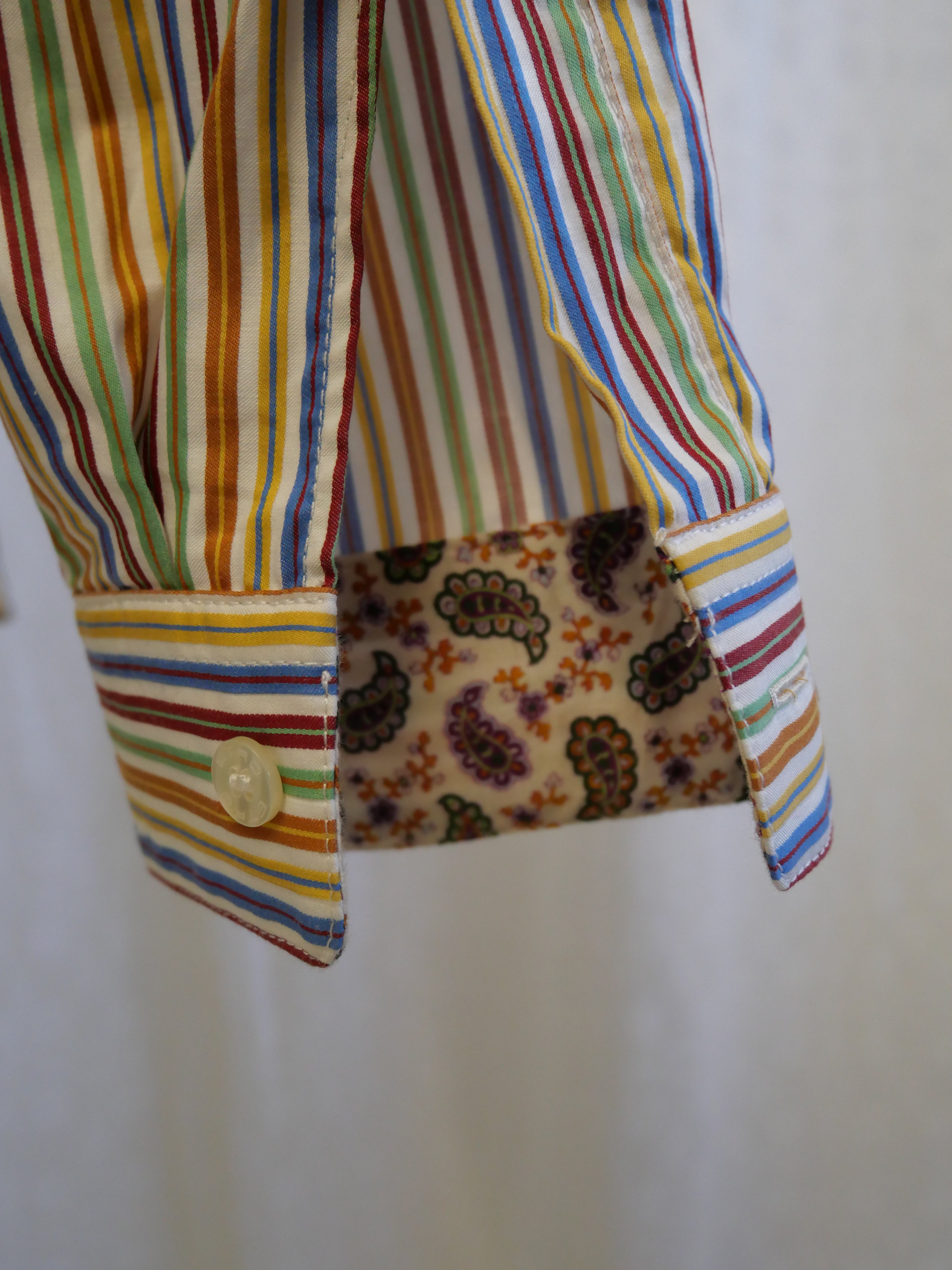 ETRO Milano Rainbow Stripe Cotton Shirt | Paisley Trim