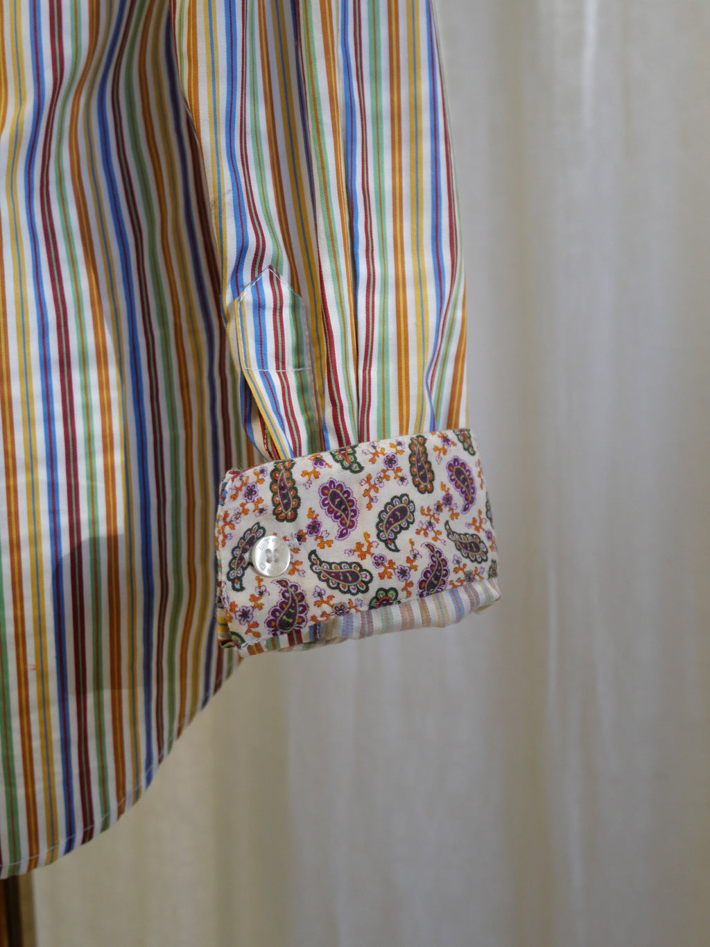 ETRO Milano Rainbow Stripe Cotton Shirt | Paisley Trim