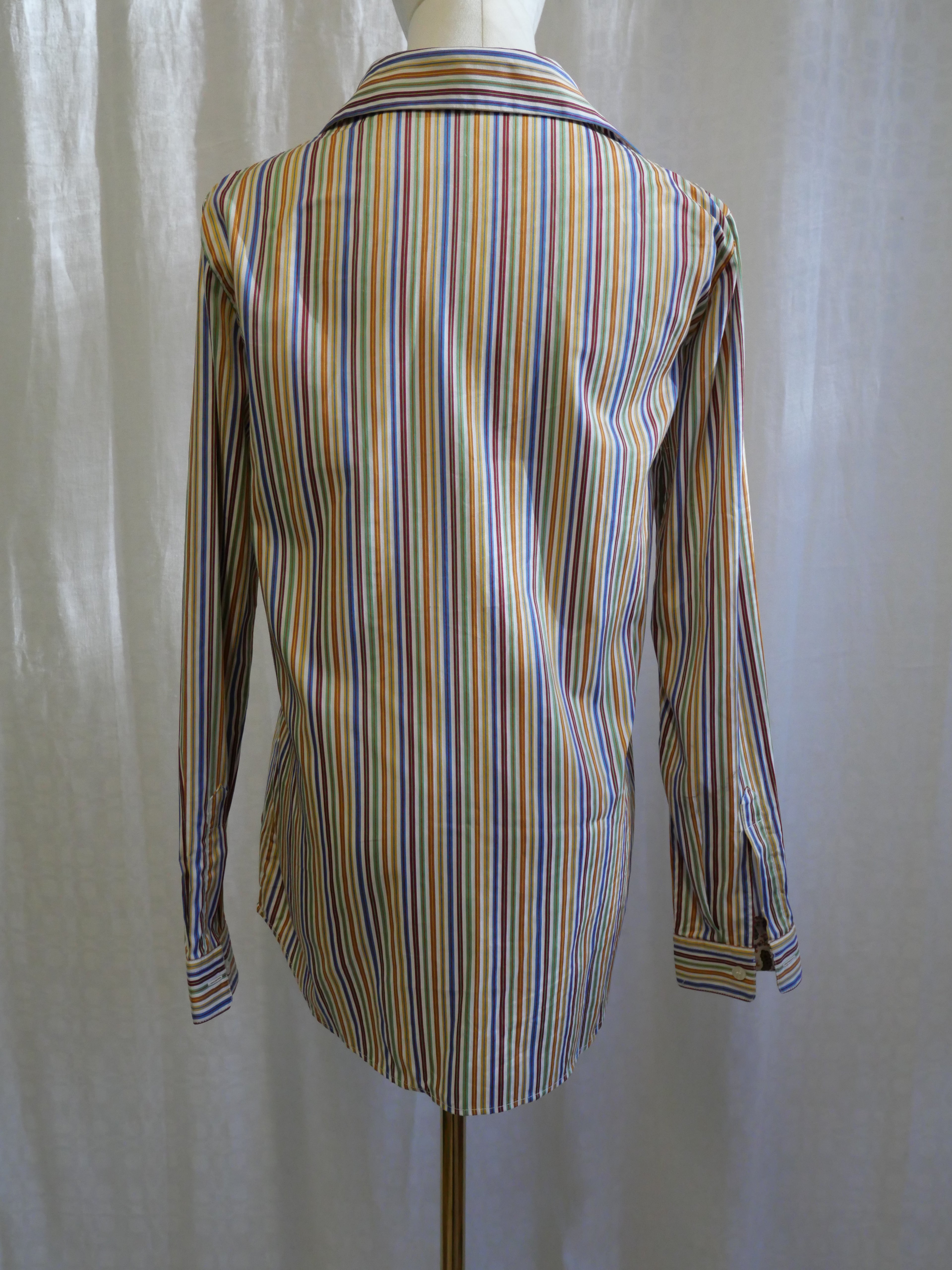 ETRO Milano Rainbow Stripe Cotton Shirt | Paisley Trim