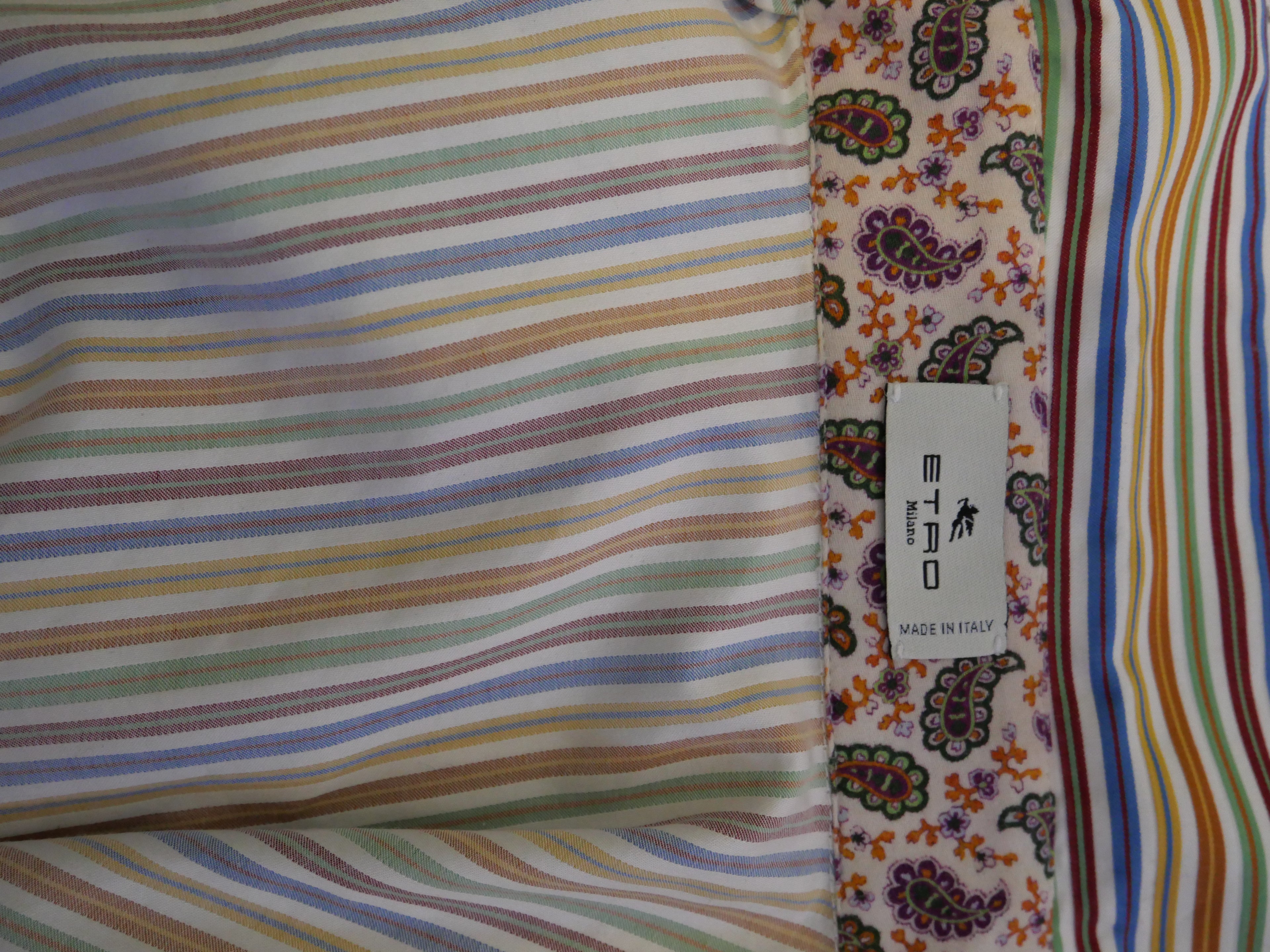 ETRO Milano Rainbow Stripe Cotton Shirt | Paisley Trim