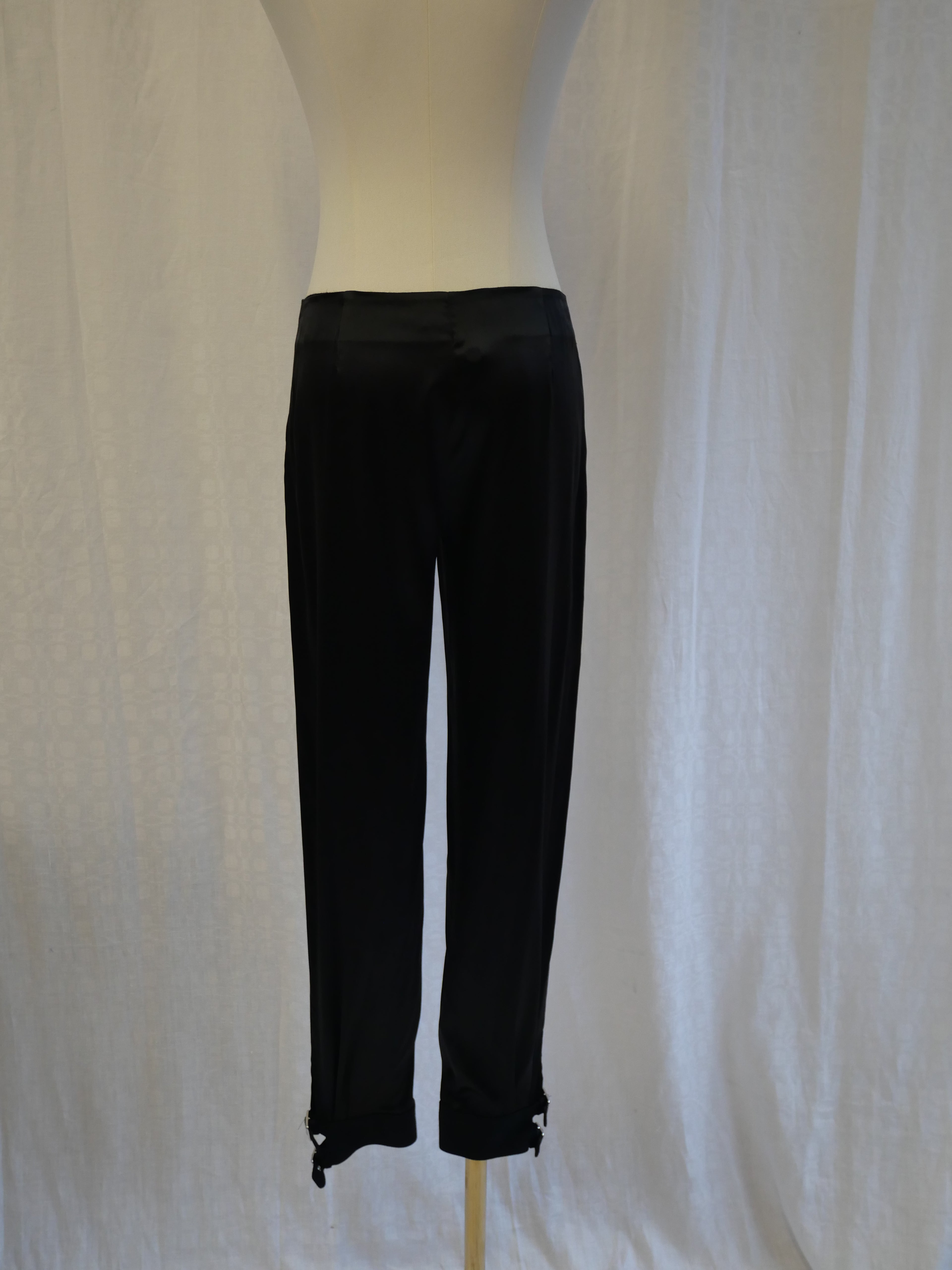Emporio Armani Black Silk Trousers | Buckle Ankle