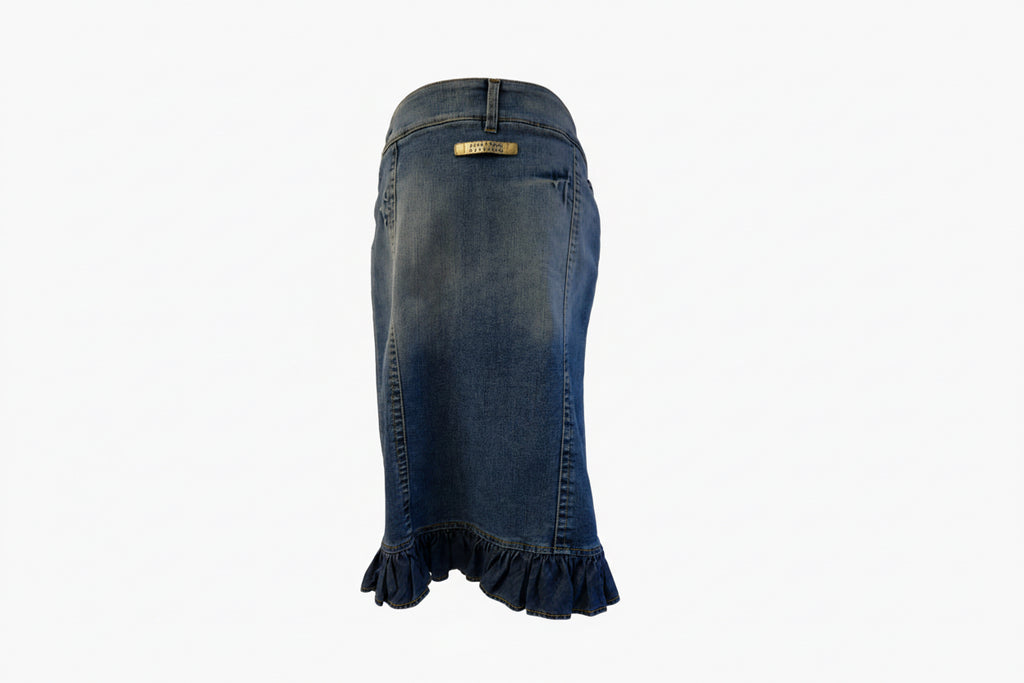Jean Paul Gaultier Ruffle Denim Pencil Skirt