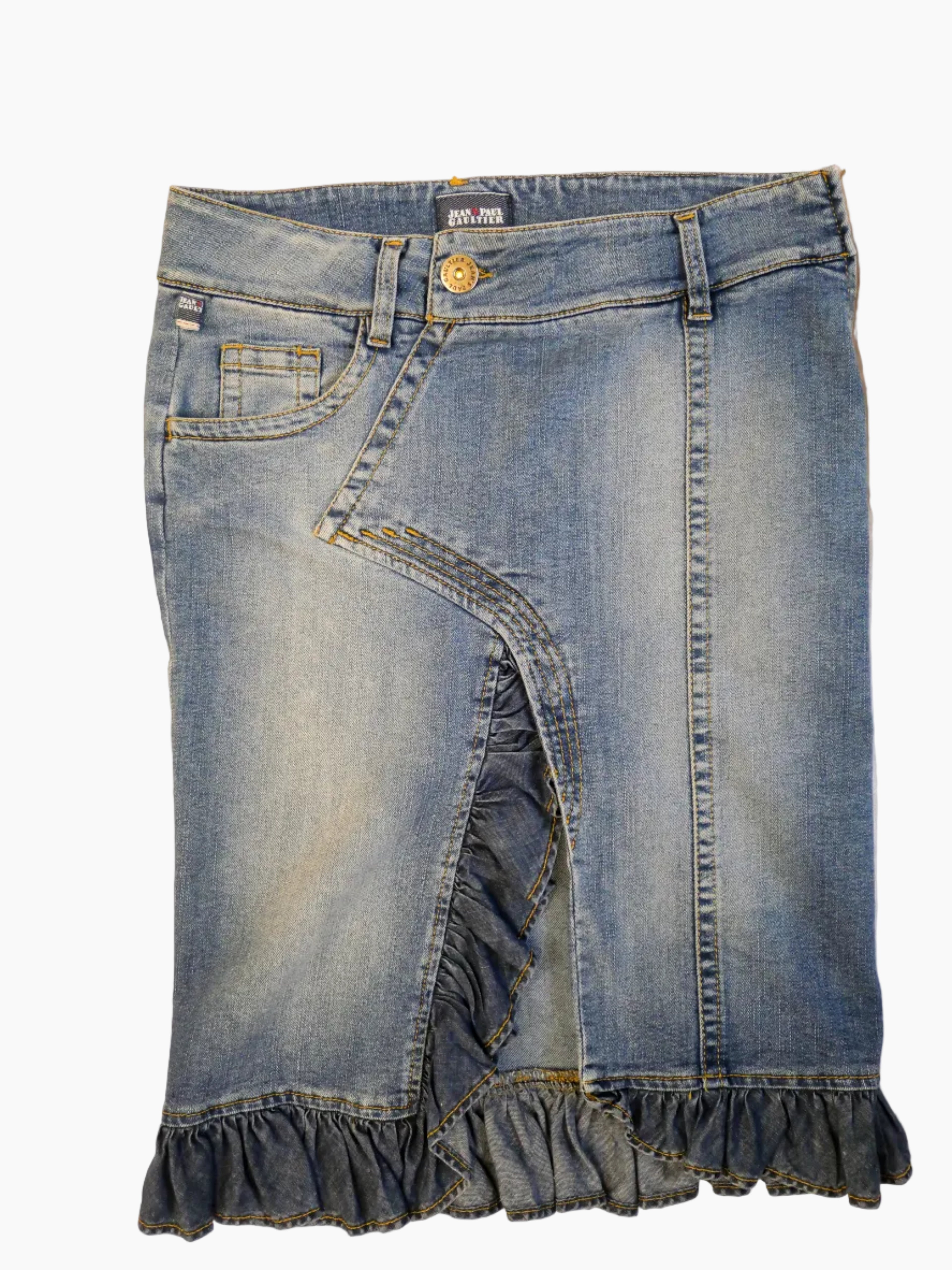 Jean Paul Gaultier Ruffle Denim Pencil Skirt
