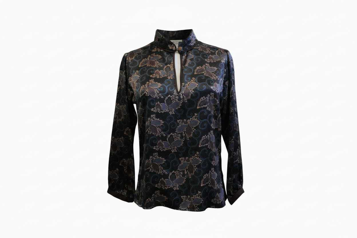 Lauren Moffatt 100% Silk Mandarin Collar Blouse
