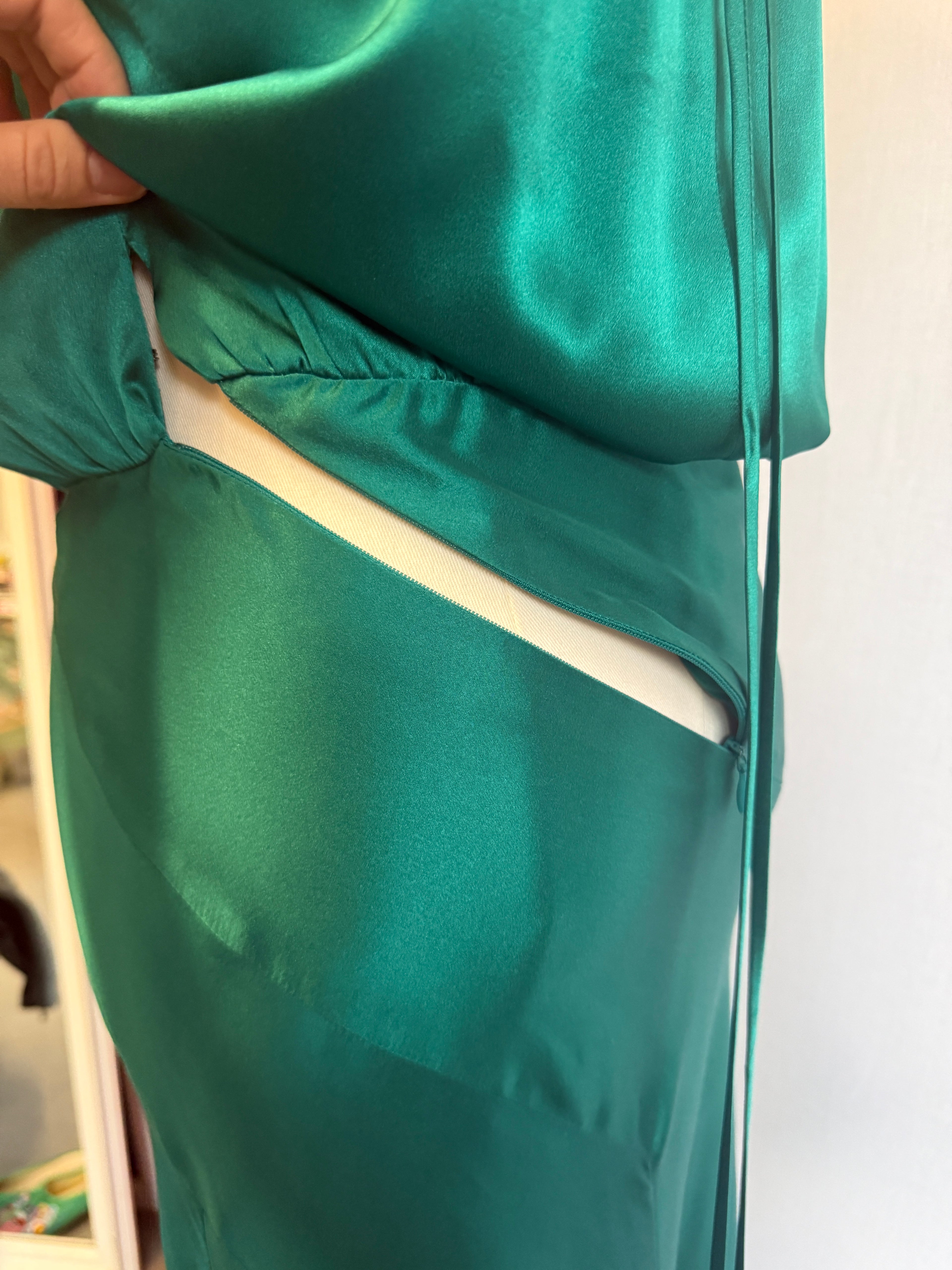 Emerald Green Mason 100% Silk Bias-Cut Maxi Dress