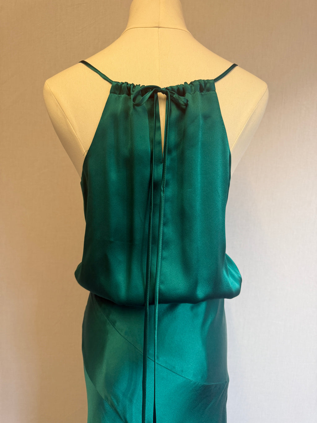 Emerald Green Mason 100% Silk Bias-Cut Maxi Dress