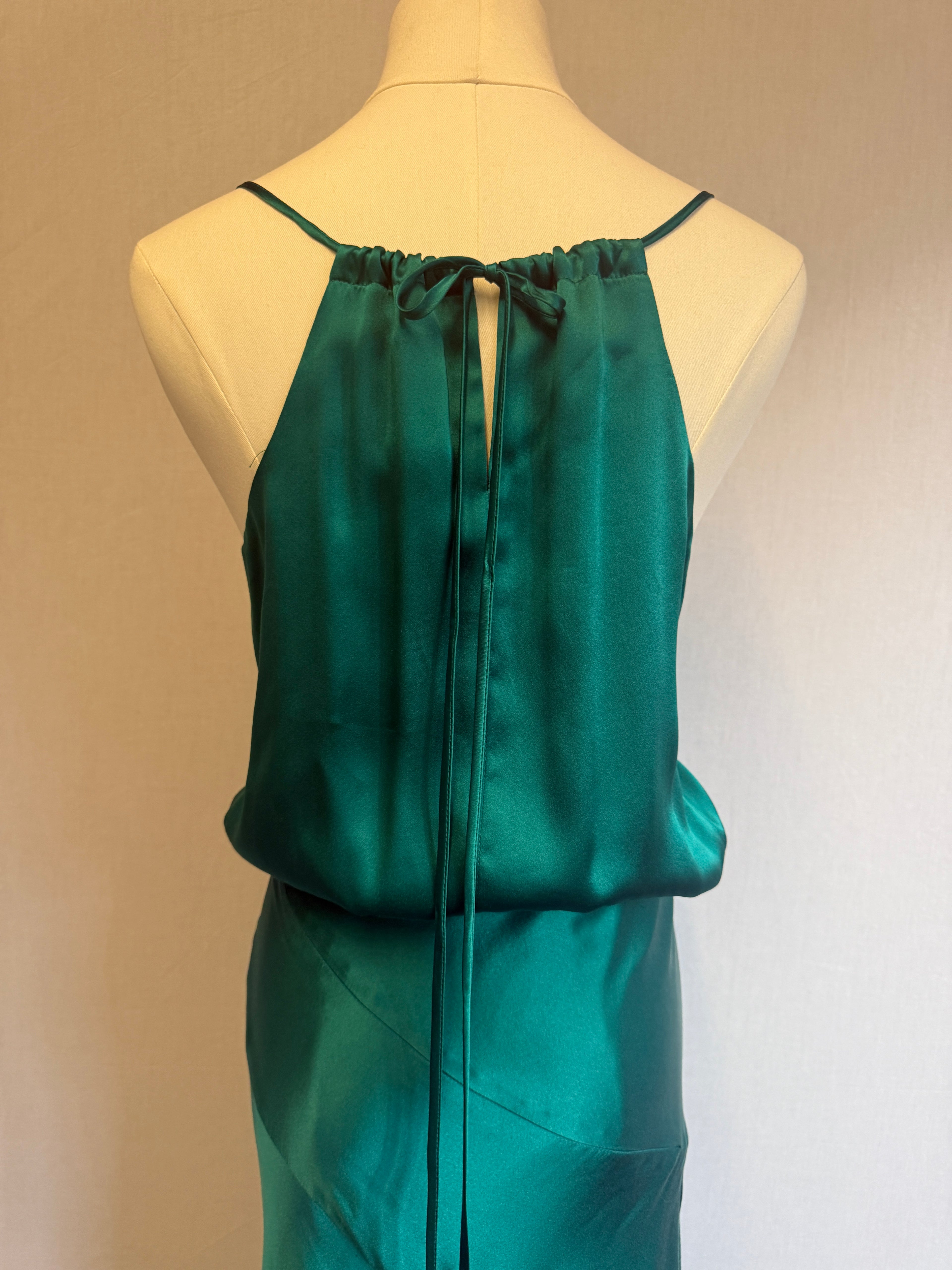 Emerald Green Mason 100% Silk Bias-Cut Maxi Dress