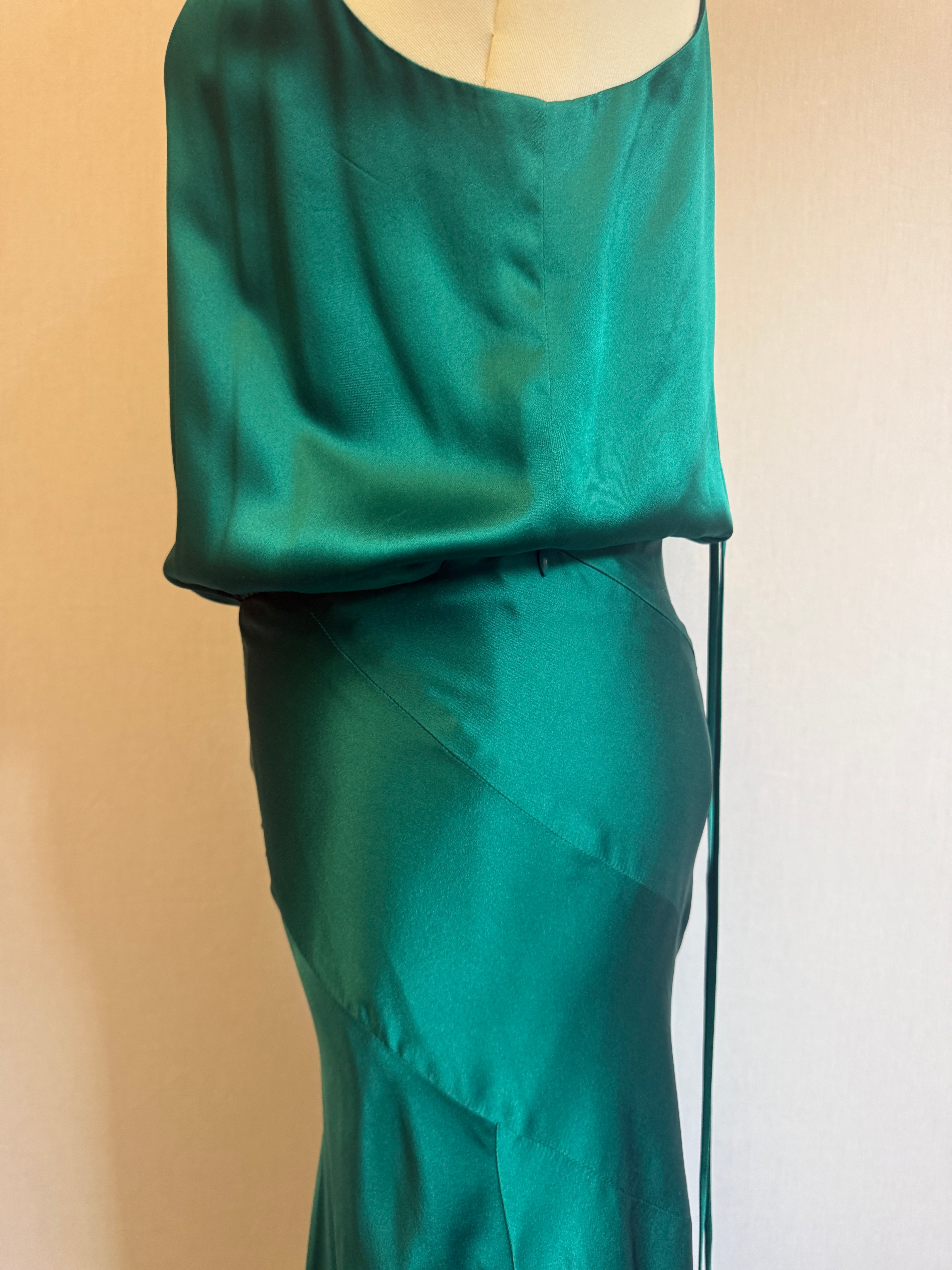 Emerald Green Mason 100% Silk Bias-Cut Maxi Dress