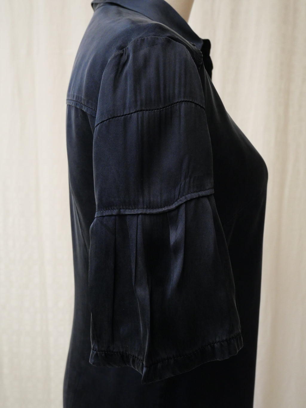 Miu Miu Navy Silk Blouse Scalloped Shoulde