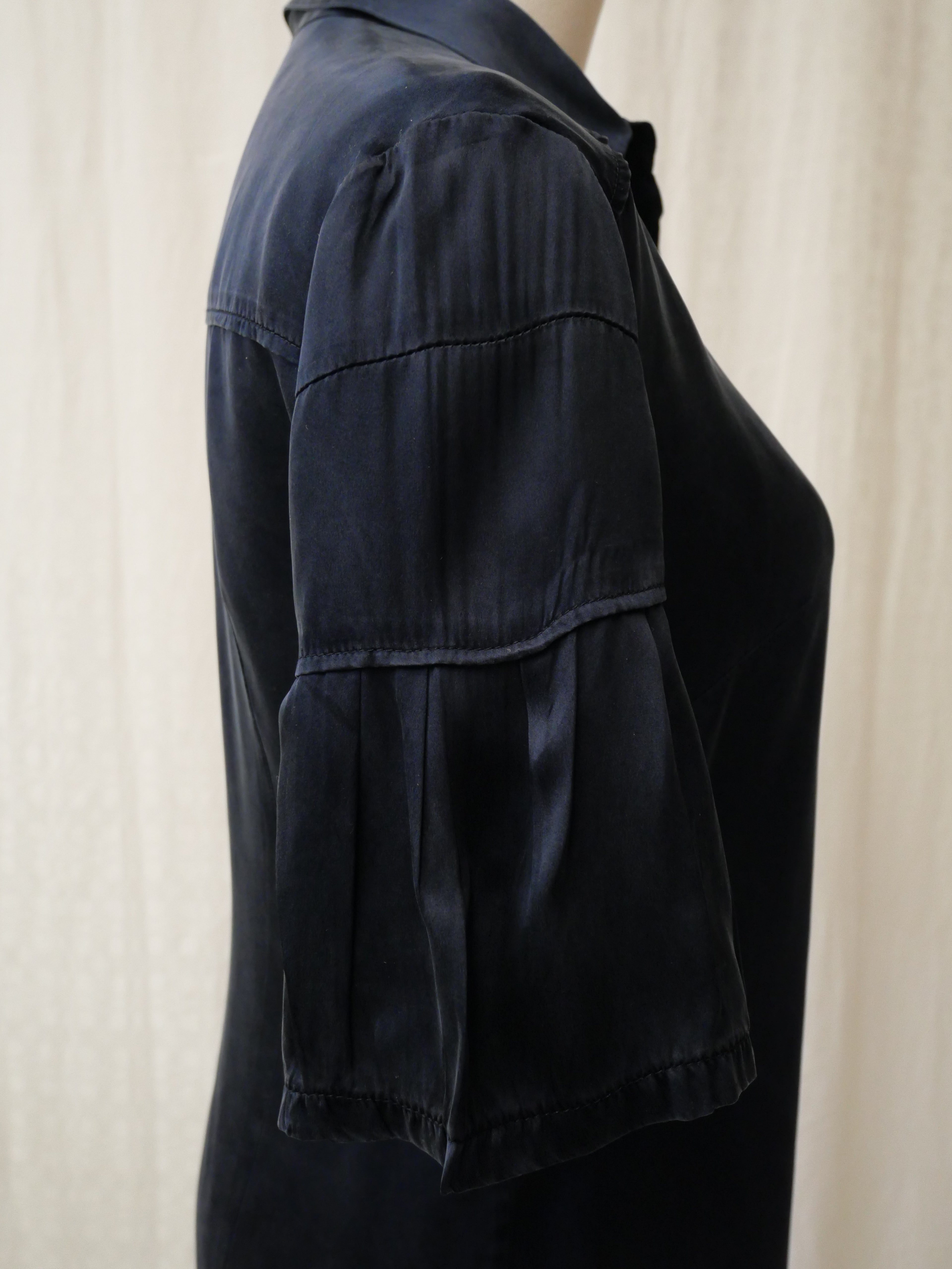 Miu Miu Navy Silk Blouse Scalloped Shoulde