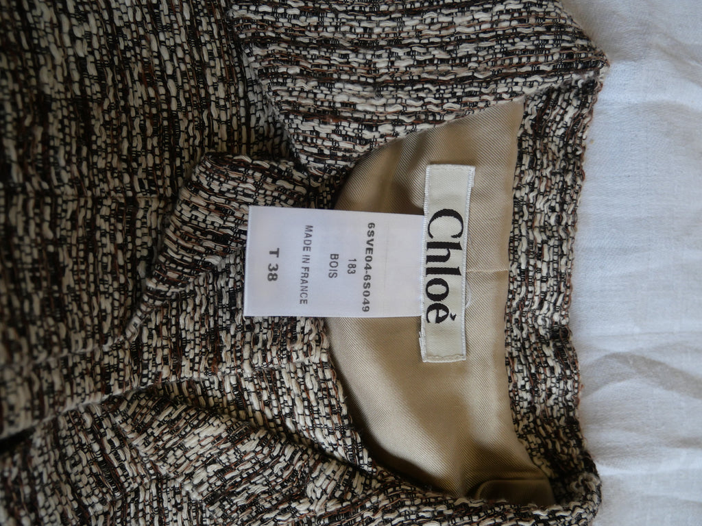 Chloé Brown & White Speckled Tweed Jacket