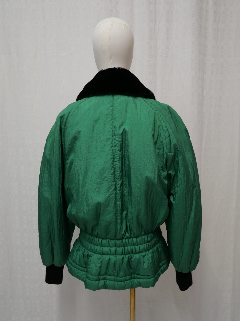 Moxdi Vintage Green Quilted Belted Coat with Faux Fur Collar