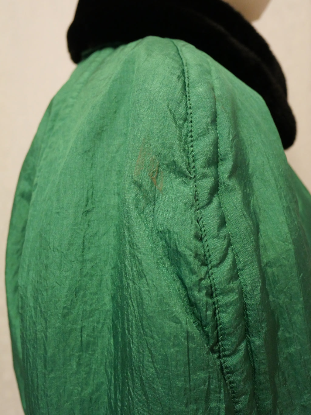 Moxdi Vintage Green Quilted Belted Coat with Faux Fur Collar